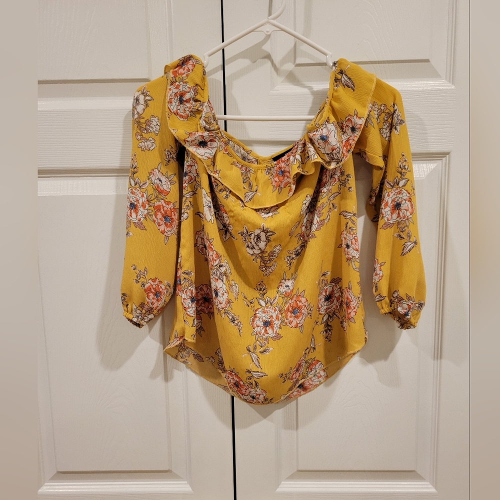 Rue21 Yellow Puff Sleeve Off the Shoulder Blouse